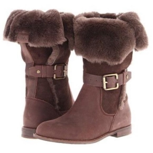 EMU Australia Brown suede Ambrose double strapped fur lined boots - Picture 1 of 10